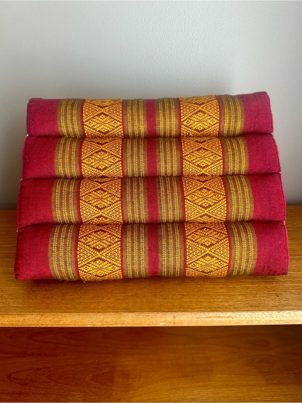 🧘🏻‍♀️ Traditional Thai Triangle Back Rest Cushion, Red, Maroon & Yellow
